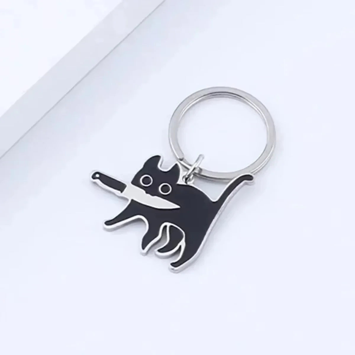 Cute Cartoon Cat Keychain - Black Kitten Knife Pendant for Keys, Bag, Jewelry - Wholesale Animal Keyring Gift Vera Lux