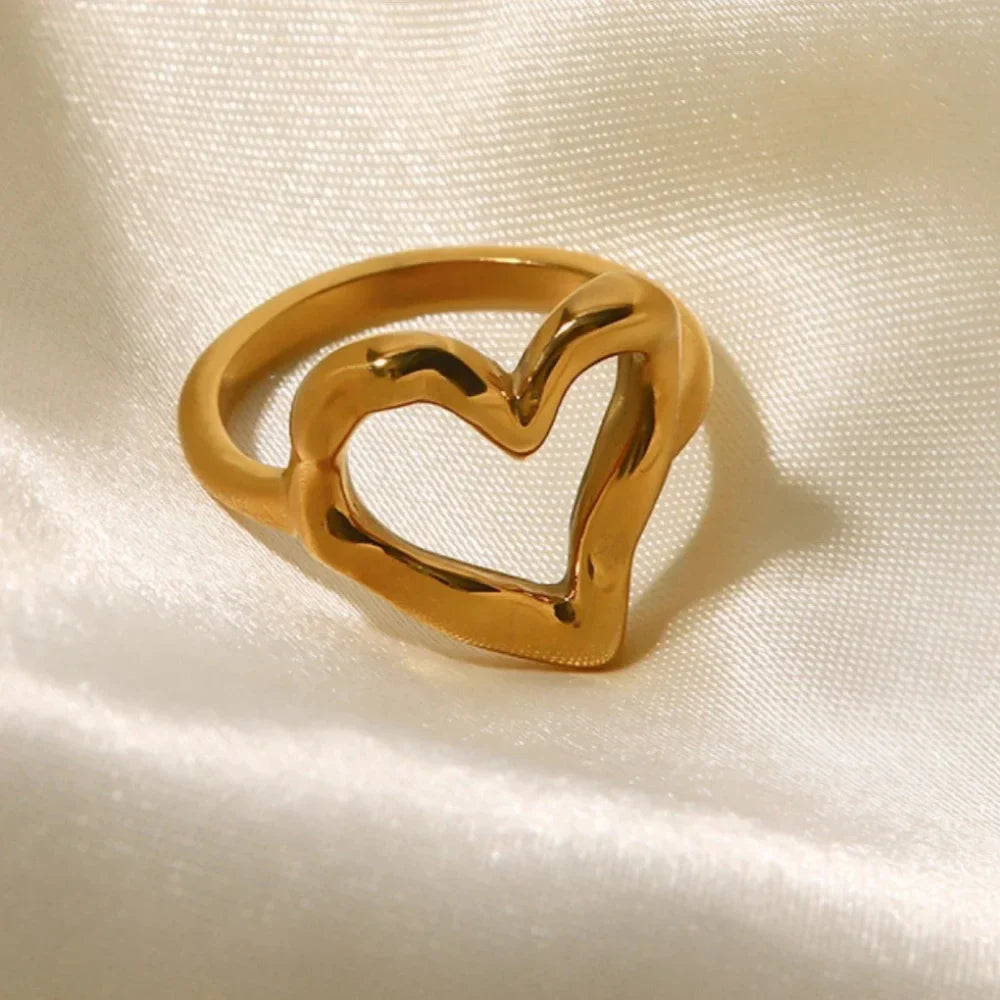 Stainless Steel Rings for Women Gold Color Love Heart Wedding statement Rings Stylish Jewelry Accessories Wholesale Dropshipping Vera Lux