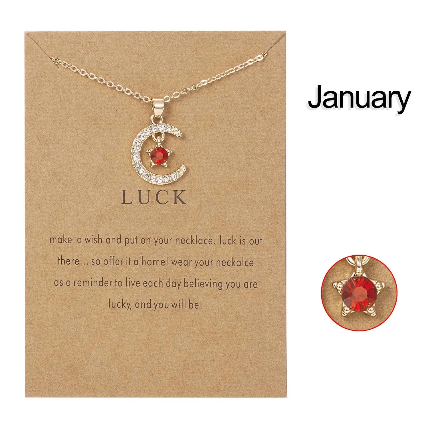 Fashion Moon Star Necklaces For Women 12 Months Crystal Birthstone Pendant Chain Men Trendy Birthday Party Jewelry Gift Vera Lux