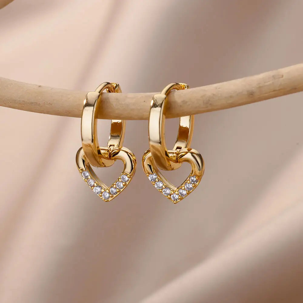 Stainless Steel Heart Earrings For Women Gold Color Fashion Zircon Love Heart Drop Earring Wedding Aesthetic Jewelry Gift 2023 Vera Lux