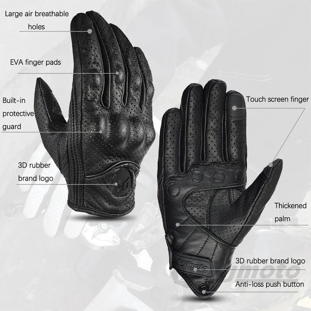 Leather Gloves Retro Biker BikerZoneZ