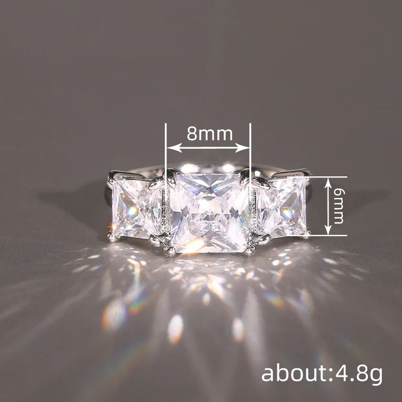 925 Sterling Silver Eternity Princess Square Cubic Zirconia Crystal Rings Women's Wedding Engagement Luxury Classic Lady Jewelry Vera Lux