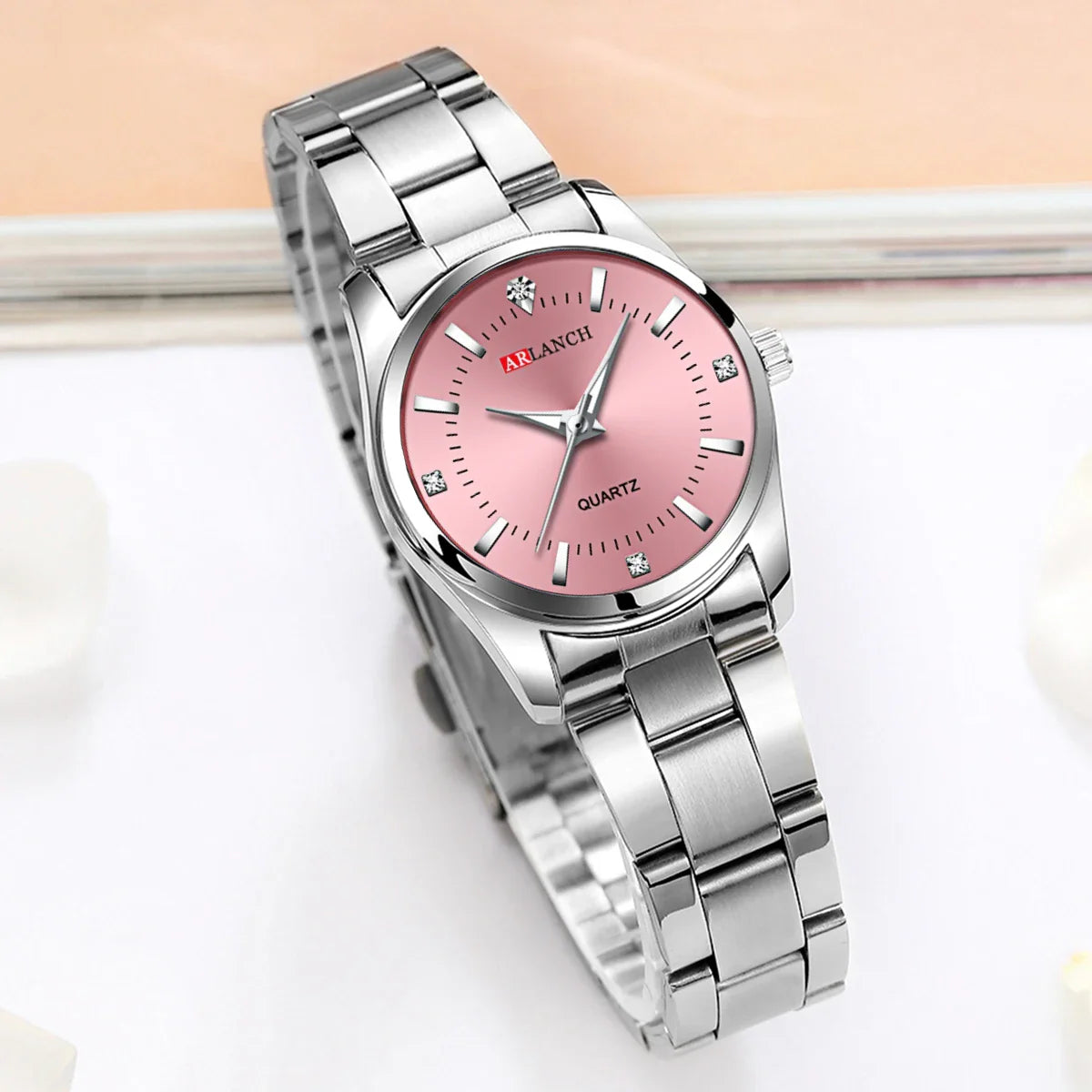 Luxury Women's Watch 29mm Fashionable Stainless Steel Rhinestone Pink Minimalist Girl Clock Outdoor Travel Women Wrist Watches Vera Lux