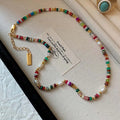 Fashion Colorful Beads Stone Natural Freshwater Pearl Necklaces For Women Retro Gold Color Clavicle Chain Necklace Jewelry Gifts Vera Lux