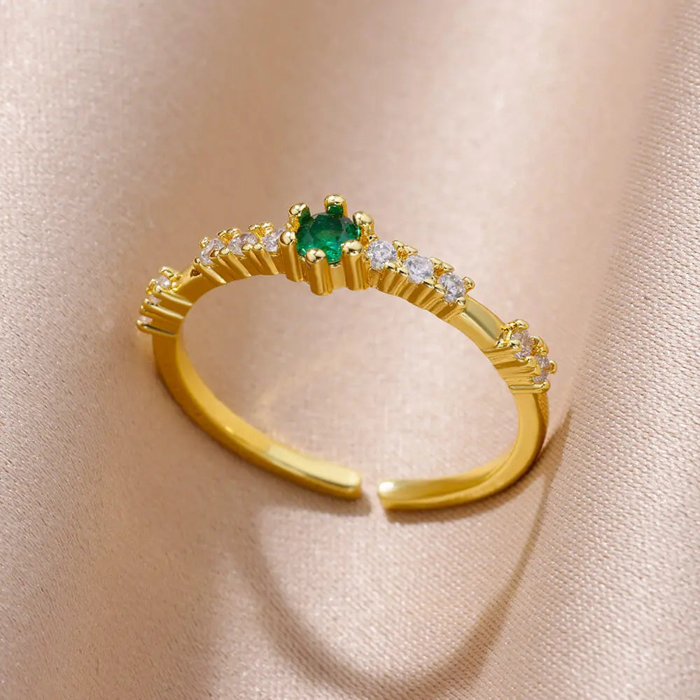 Tiny Green Zircon Round Rings For Women Geometric Stainless Steel Ring Luxury Wedding Christmas Jewelry Gift Free Shipping Vera Lux