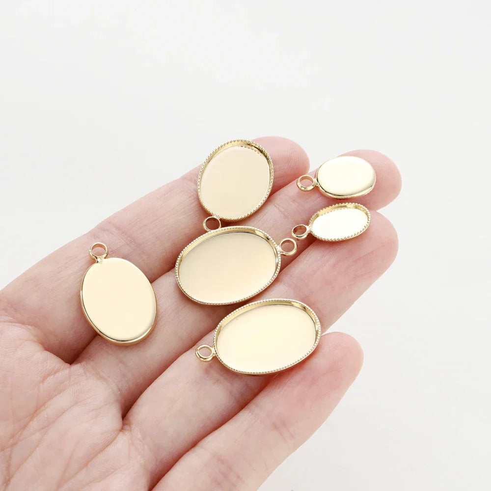 10Pcs/Lot 14K 18K Gold Plated Cabochon With Hole Pendant Base Blank Tray Bezel DIY Handmade Pendant Jewelry Making Findings Vera Lux