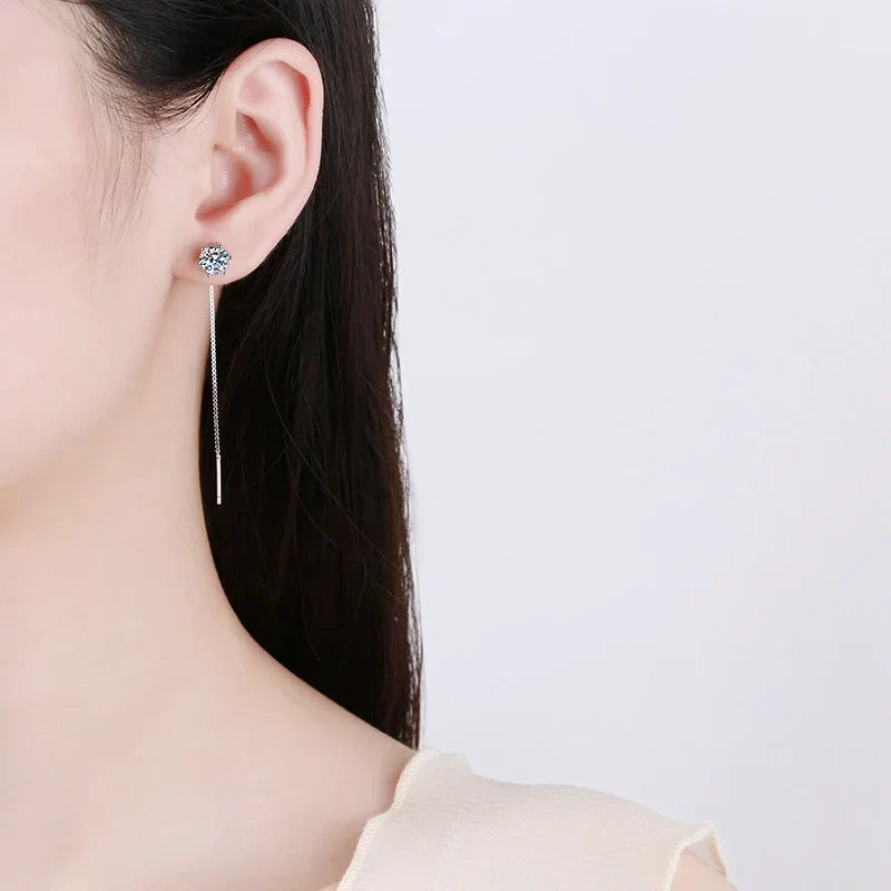 NeeTim 1CT Moissanite Earrings S925 Sterling Silver Plated with White Gold Ear Wire Line Drop Earring Hoop Wedding Fine Jewelry Vera Lux