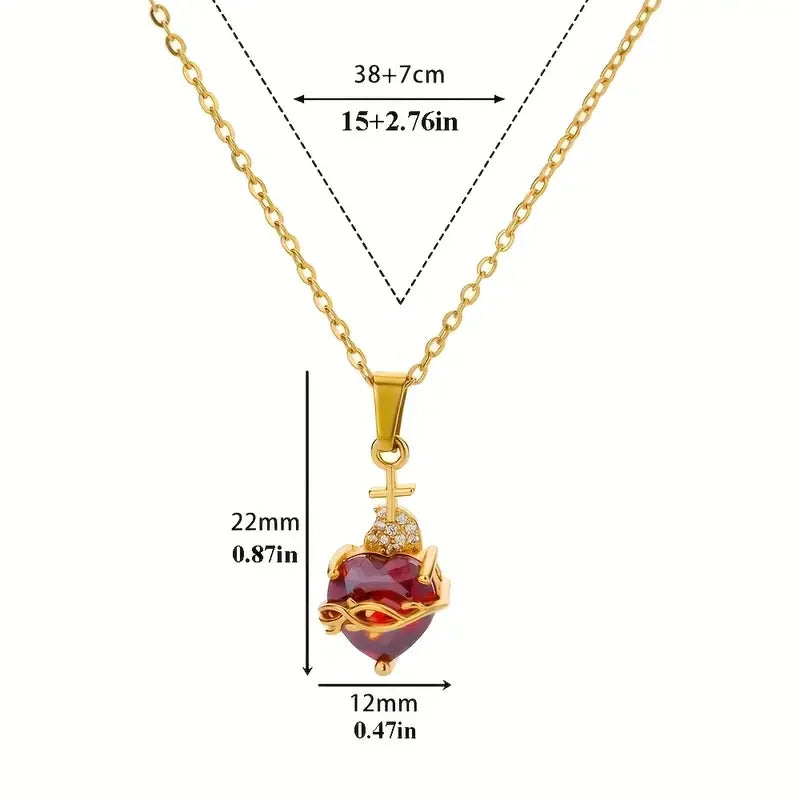 Romantic Wedding Heart Cubic Zirconia Necklace For Women Elegant Cute Gold Color Stainless Steel Necklaces Jewelry Birthday Gift Vera Lux