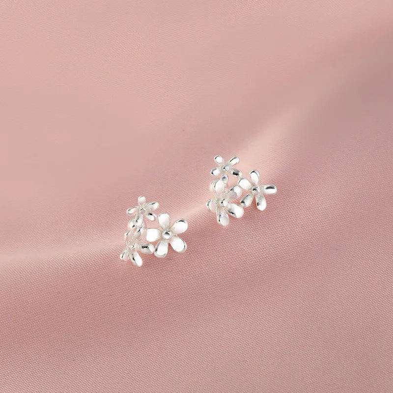 925 Sterling Silver Three Flowers Small Piercing Stud Earrings For Women Elegant Luxury Fine Jewelry Engagement Accessories Vera Lux