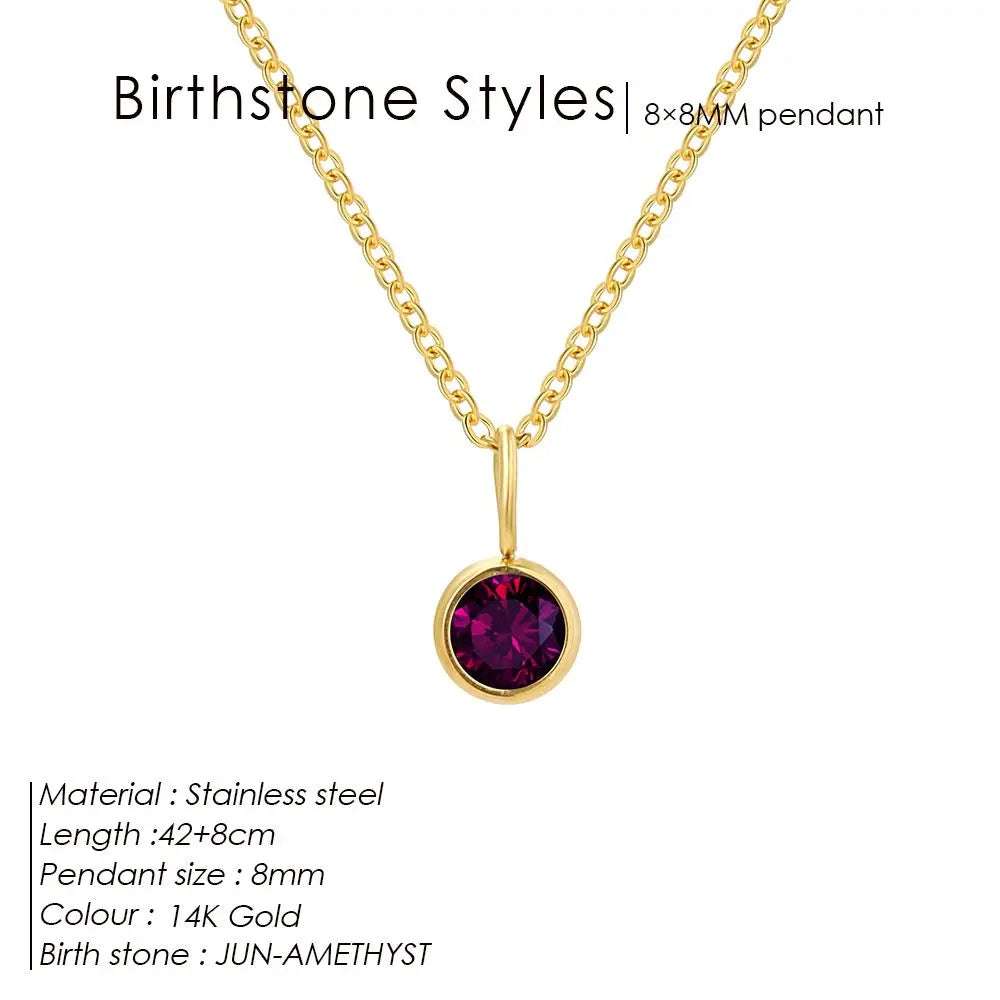 Birthstone Necklace for Woman Stainless Steel 12 Constellation DIY Colourful Zirconia Pendat Birthday Gift Jewelry Wholesale Vera Lux
