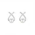 S925 silver, women's cross-tail shellfish pearl earrings, inlaid with synthetic zircon, elegant and suitable for daily wear Vera Lux