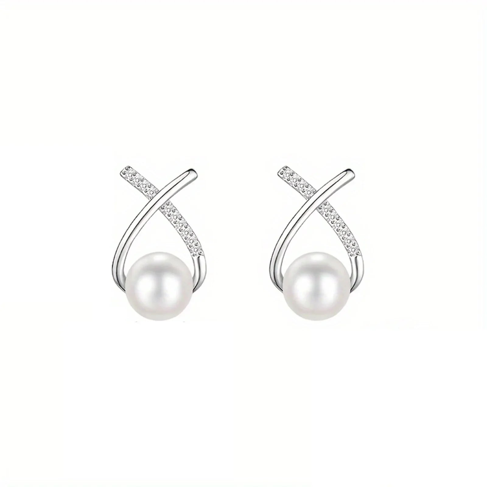 S925 silver, women's cross-tail shellfish pearl earrings, inlaid with synthetic zircon, elegant and suitable for daily wear Vera Lux