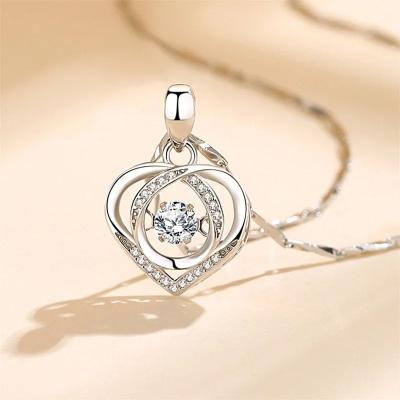 925 Sterling Silver Heart Shaped Necklace Bracelet Set for Women Vintage Korean Crystal Bracelets High Quality Set Party Jewelry Vera Lux