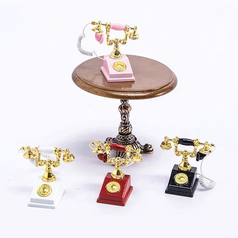 1:12 Home Decor Figurines Alloy Vintage Rotary Telephone Mini Retro Phone Model Miniature Phone Dollhouse Baby House Accessories Perfecsy