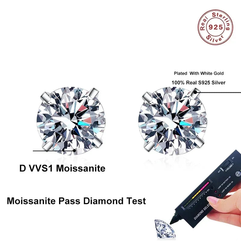 NeeTim Real 2 Carat D Color Moissanite Stud Earrings For Women 100% 925 Sterling Silver Sparkling Diamond Wedding Jewelry Gift Vera Lux
