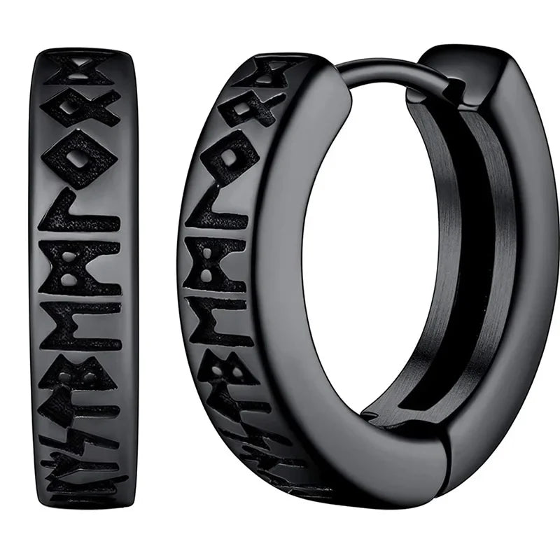 Stainless Steel Norwegian Viking Rune Hoop Earrings For Men Woman Unisex 12 Mm Huggie Hoop Religious Earring Jewelry Vera Lux