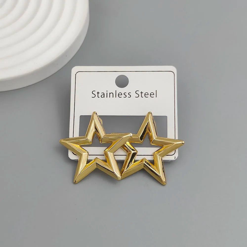 Creative heavy metal pentagonal star leaves stainless steel earrings, waterproof and rusty-free women's earrings, party jewelry Vera Lux