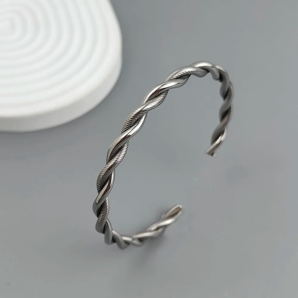 New double-layer wire-wrapped stainless steel gold-plated 18K bracelet, high-quality waterproof silver jewelry, gift for couples Vera Lux