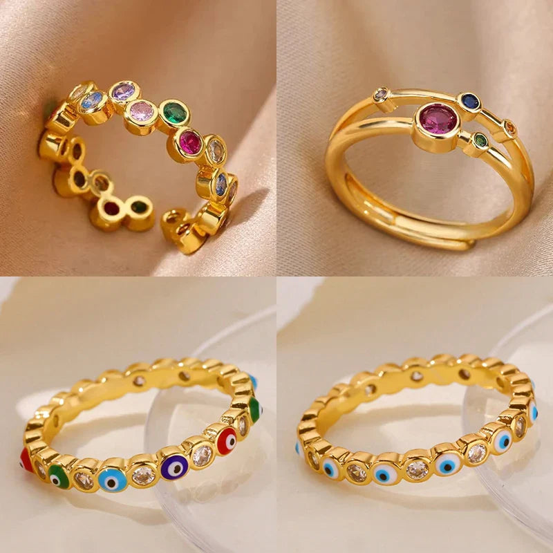 Colorful Tiny Round Rings For Women Stainless Steel Gold Color Adjustable Wedding Ring Luxury Aesthetic Jewlery Couple Gift Vera Lux