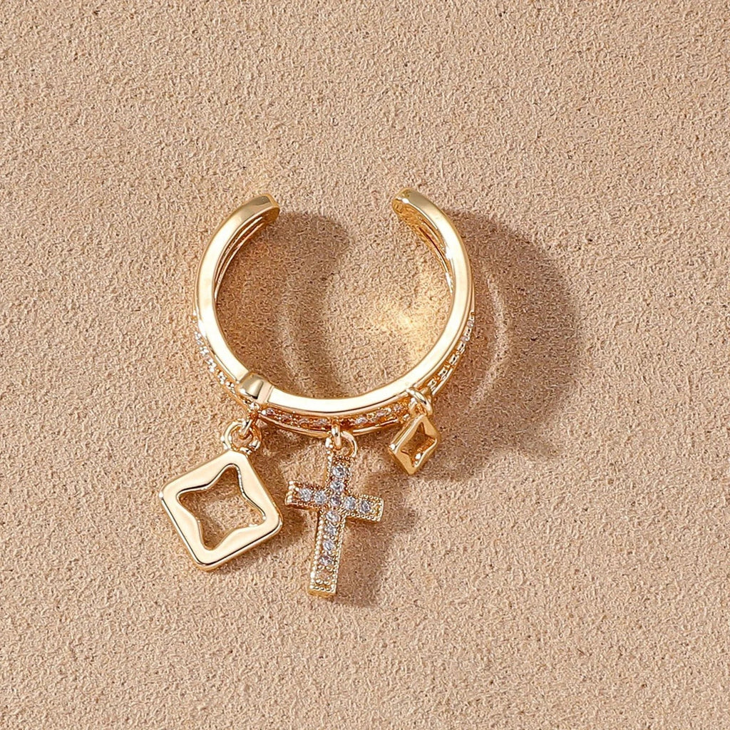 Nwe 18 K Gold Plated Sun Rings for Women Natural Stone Inlaid in Hollow Metal Texture Ring Trendy Jewelry Vera Lux