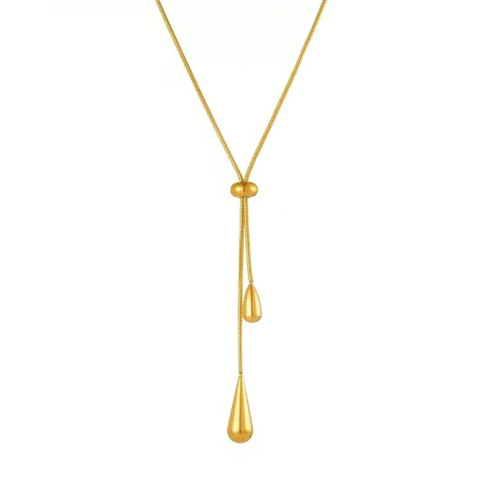 DOTIFI  Stainless Steel Pull Adjustable Water Drop Shape Tassel Charm Necklace Fashion Personality High-Grade Jewelry Gifts Vera Lux