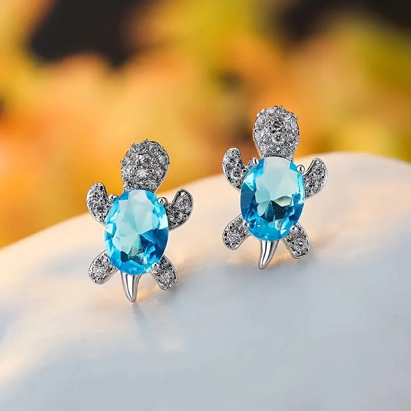 1 pair of S925 silver cute turtle shaped earrings with multiple colors to choose from, jewelry holiday gift for women Vera Lux