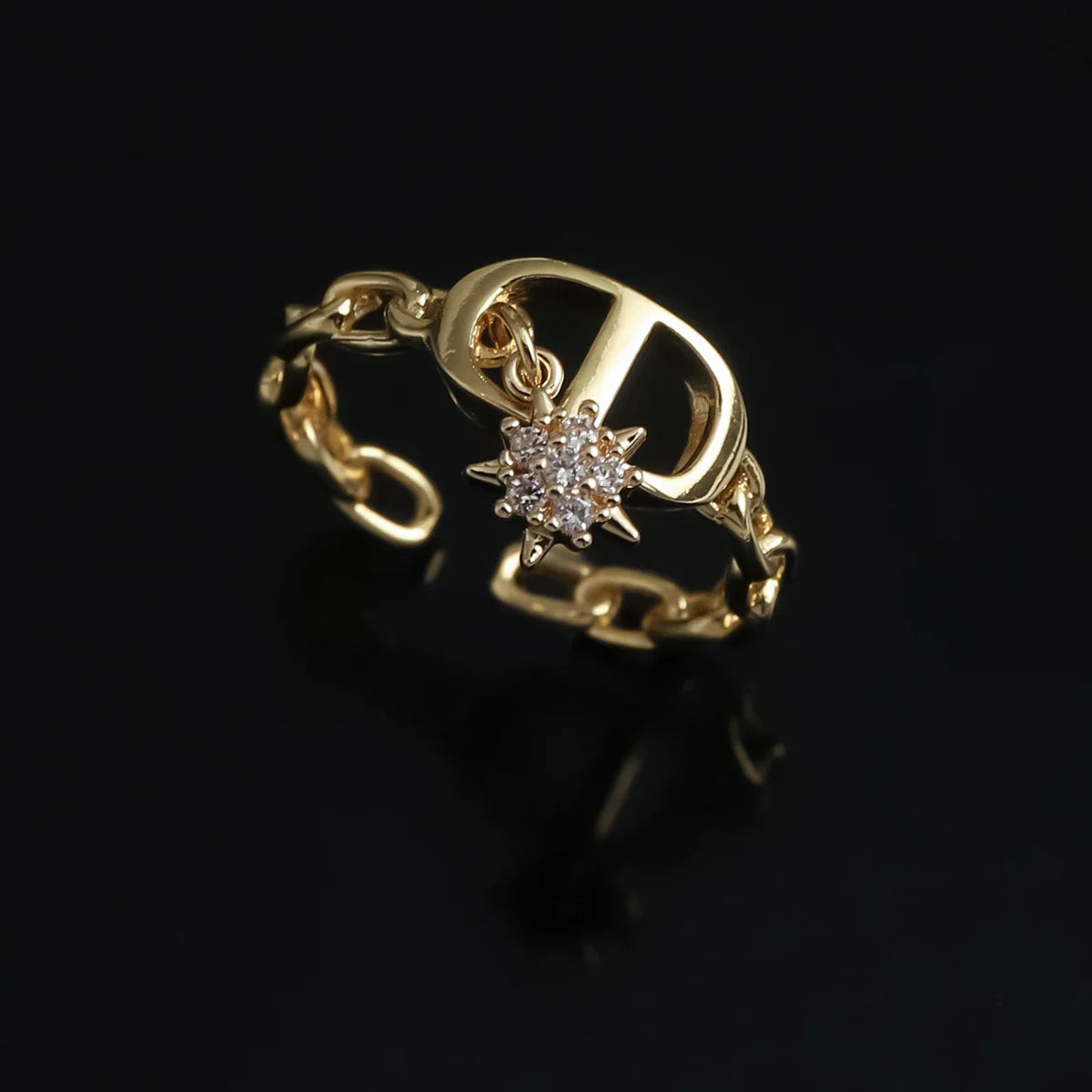 Cross Diamond Letter Ring Niche Design Pendant Trendy Daily Versatile Women's Ring New Open Adjustable Ring Vera Lux