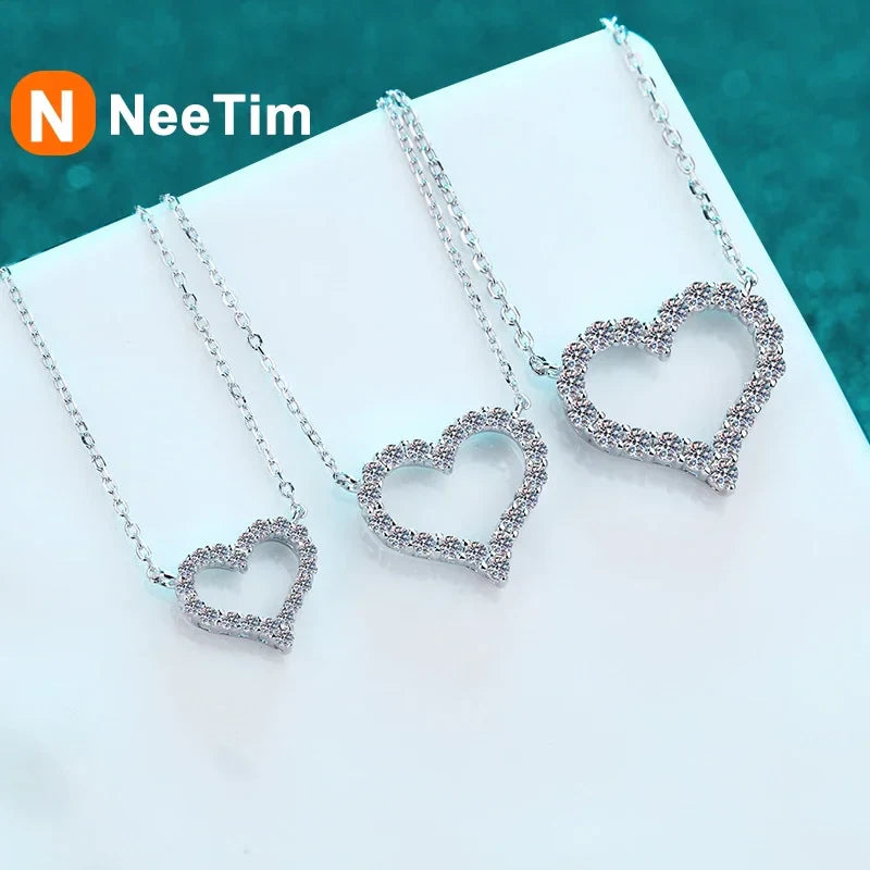 NeeTim D Color Moissanite Necklace Heart Pendant 925 Sterling Silver White Gold Plated Chain Fine Neck Chain for Women Wholesale Vera Lux