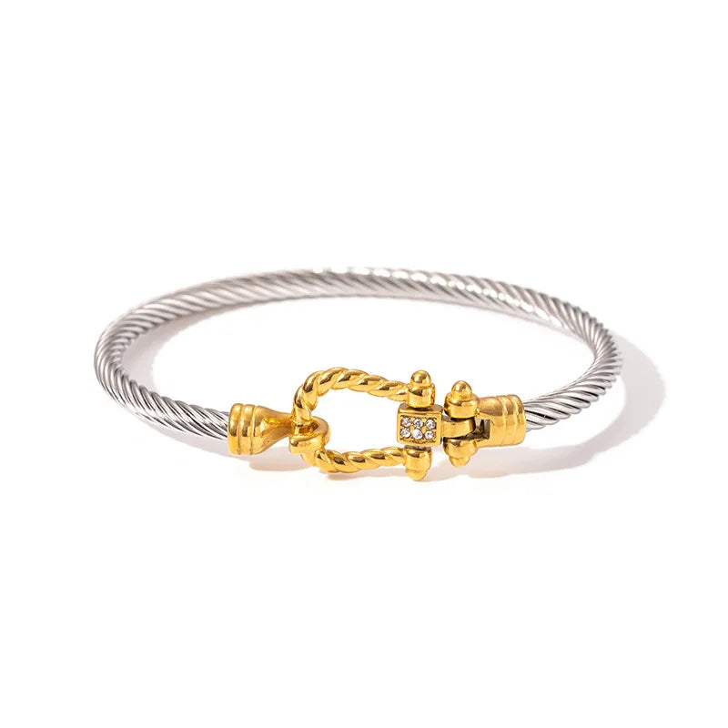1pcs Stainless Steel Gold-plated Bangle Trendy Retro Hip-hop Style Bracelet Fried Dough Twists Steel Wire Rope Colorfast Bangle Vera Lux