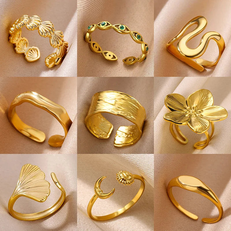 Minimalist Texture Stainless Steel Geometric Rings For Women Gold Color Opening Couple Ring Aesthetic Wedding Christmas Jewelry Vera Lux