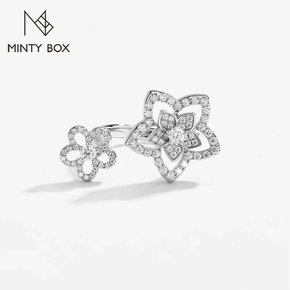 MINTYBOX S925 Sterling Sliver Flower Moissanite Rings for Women D Color Diamond Wedding Band Sparkly Fine Jewelry Certificated Vera Lux