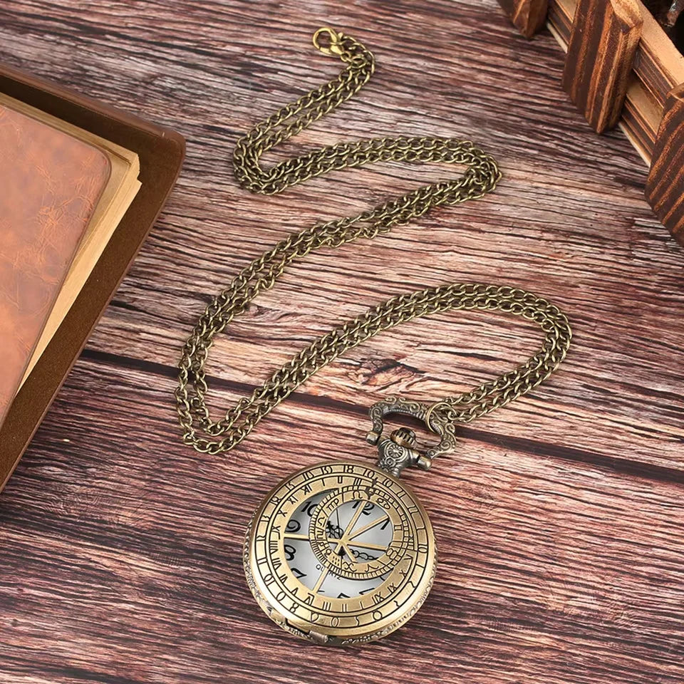 Zodiac Compass hollow out Pattern Bronze Retro Quartz Pocket Watches Men Women Necklace Watch Antique Pendant Gifts Vera Lux