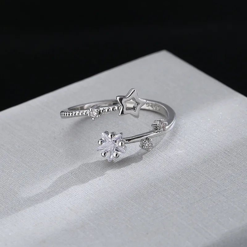 925 Sterling Silver Star Crytal Ring for Women Girl Personality Simple Adjustable Exquisite Jewelry Dropshippipng Gift Vera Lux