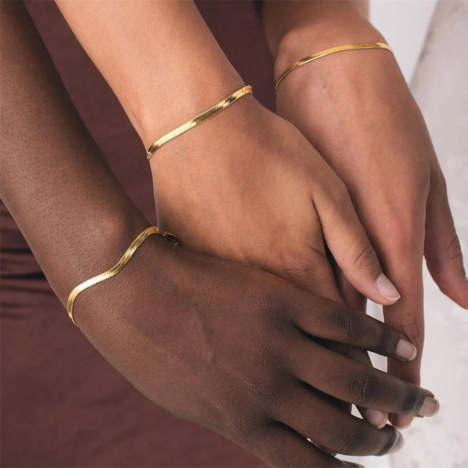 SUNIBI Classic Stainless Steel Snake Chain Bracelet for Women Gold Color Width 2/3/4/5mm Chain Bracelet Women Jewelry Wholesale Vera Lux