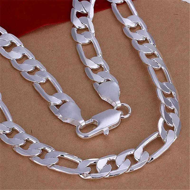 Solid 925 Sterling Silver Necklace For Men Classic 12mm Cuban Chain 18-30 Inch Charm High Quality Fashion Jewelry Wedding Vera Lux