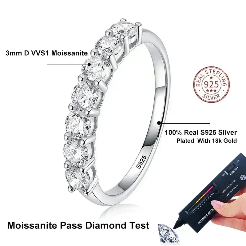 NeeTim Full Moissanite Ring for Women S925 Sterling Silver with White Gold Plated Diamond Wedding Bridal Band Rings Fine Jewelry Vera Lux