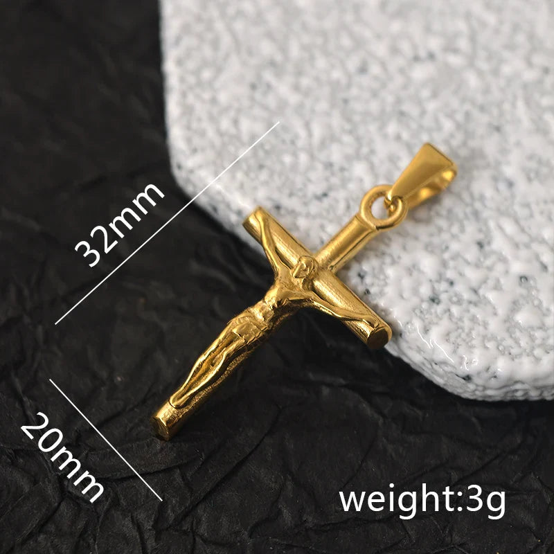 Classic Jesus Cross Necklace 18K Gold Plated Stainless Steel Religious Jewelry Polished & Durable for Men Women Christians Vera Lux