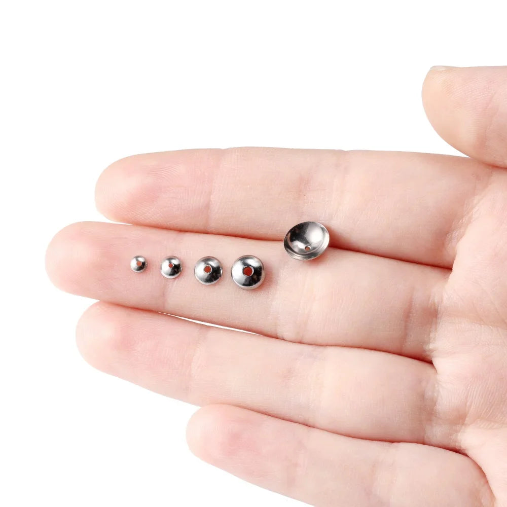 50pcs 3 4 5 6 8mm Stainless Steel Round Bead Caps Spacer Beads End Cap Connectors For DIY Necklace Jewelry Making Accessories Vera Lux