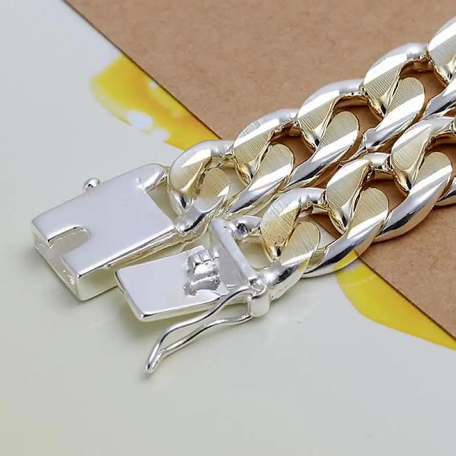 925 Sterling Silver Solid 8/10mm chain Bracelet men women Chain noble wedding Jewelry fashion charms party birthday gift Vera Lux