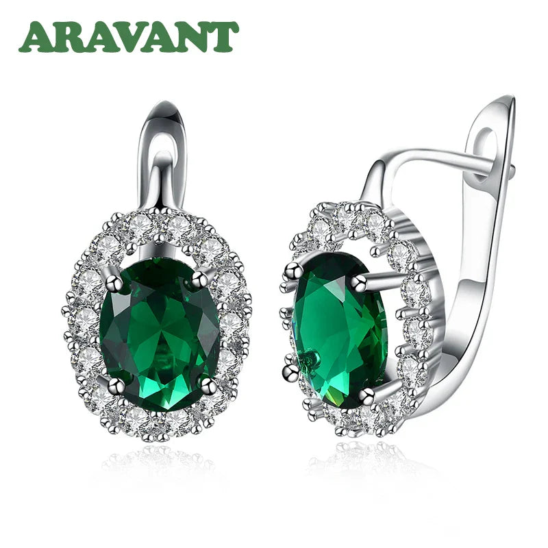 925 Silver Green/White Zircon Drop Earring For Women Wedding Jewelry Vera Lux