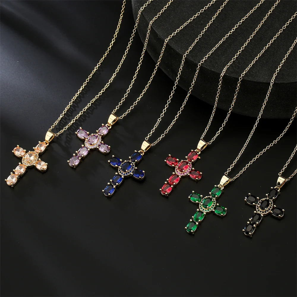 NEWBUY Classic Design Cross Pendant Necklace For Women 2026 Hot Sale Luxury AAA Cubic Zirconia Crystal Christian Jewelry Gift Vera Lux