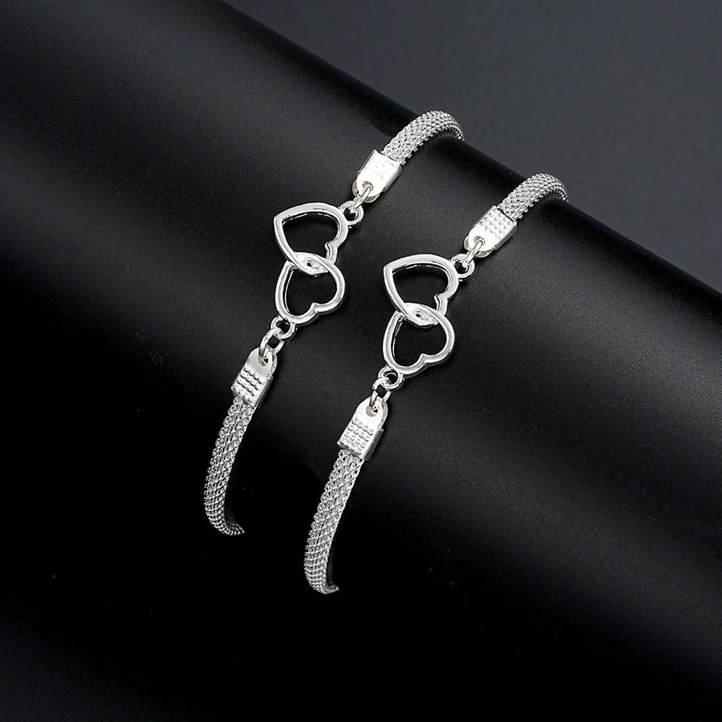 2 Pcs Set Love Heart Couple Bracelets for Women Men Silver Color Double Layer Matching Chain Bracelet Lover Jewelry Gift Vera Lux