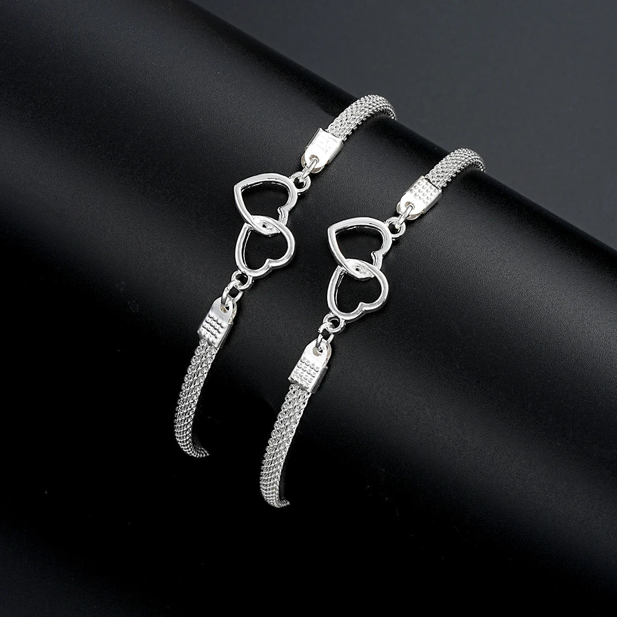 2 Pcs Set Love Heart Couple Bracelets for Women Men Silver Color Double Layer Matching Chain Bracelet Lover Jewelry Gift Vera Lux