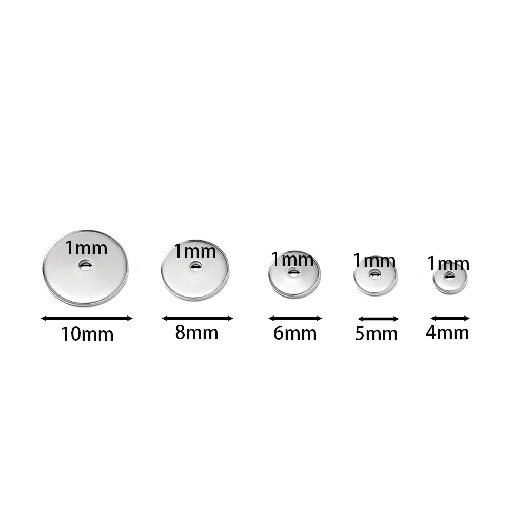 50Pcs/Pack Stainless Steel 4/5/6/8/10mm Flat Round Loose Spacer Beads For DIY Jewelry Necklace Bracelets Making Accessories Vera Lux