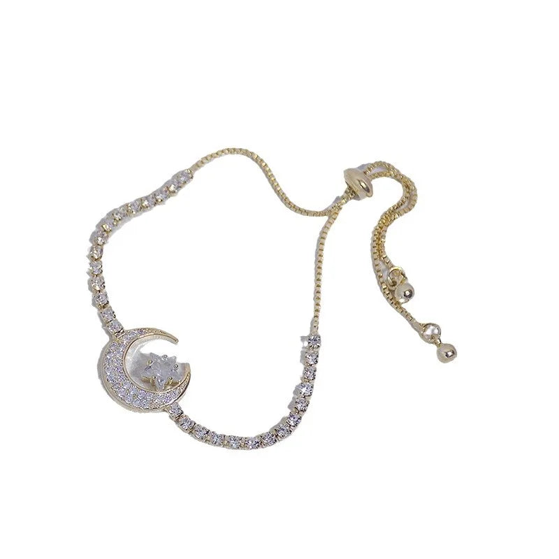 Korea New Design Fashion Jewelry Zircon Star Moon Stretch Adjustable Bracelet Girl Gift Women Custom Jewelry Vera Lux