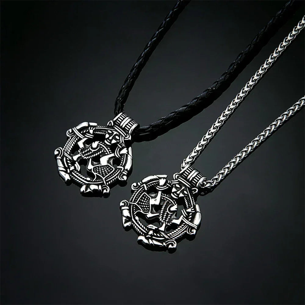Vintage Vikings Loki Hollow Necklaces Men Stainless Steel Norse Mythology Trinity Pendant Amulet Scandinavian Jewelry Male Gifts Femstylo