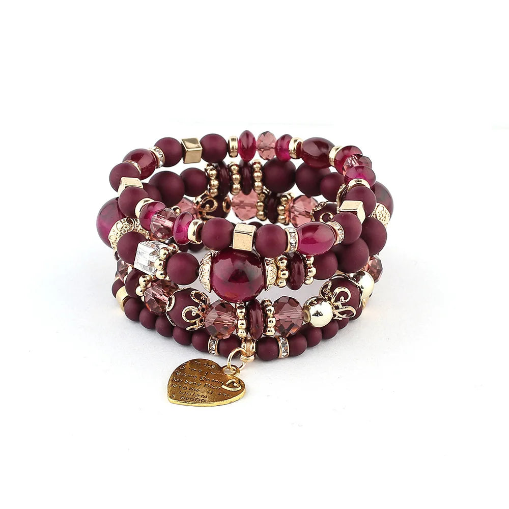 4Pcs/set Boho Ethnic Heart Beaded Bracelet Set For Women Handmade Crystal Beads Chain Bangle Female Bohemia Jewelry Gift Vera Lux