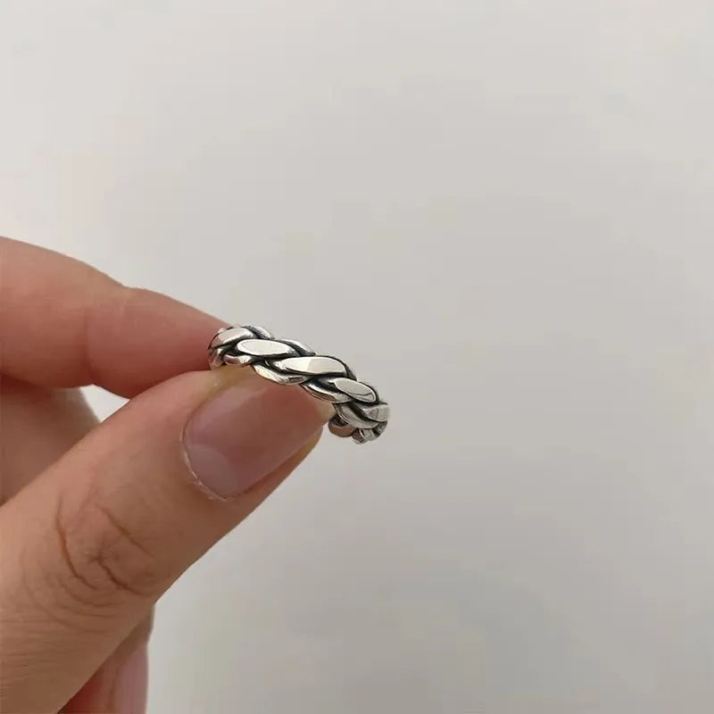 925 Sterling Silver Rings Couples Accessories INS Fashion Vintage Twist Design Round Shape Geometric Thai Silver Jewelry Vera Lux