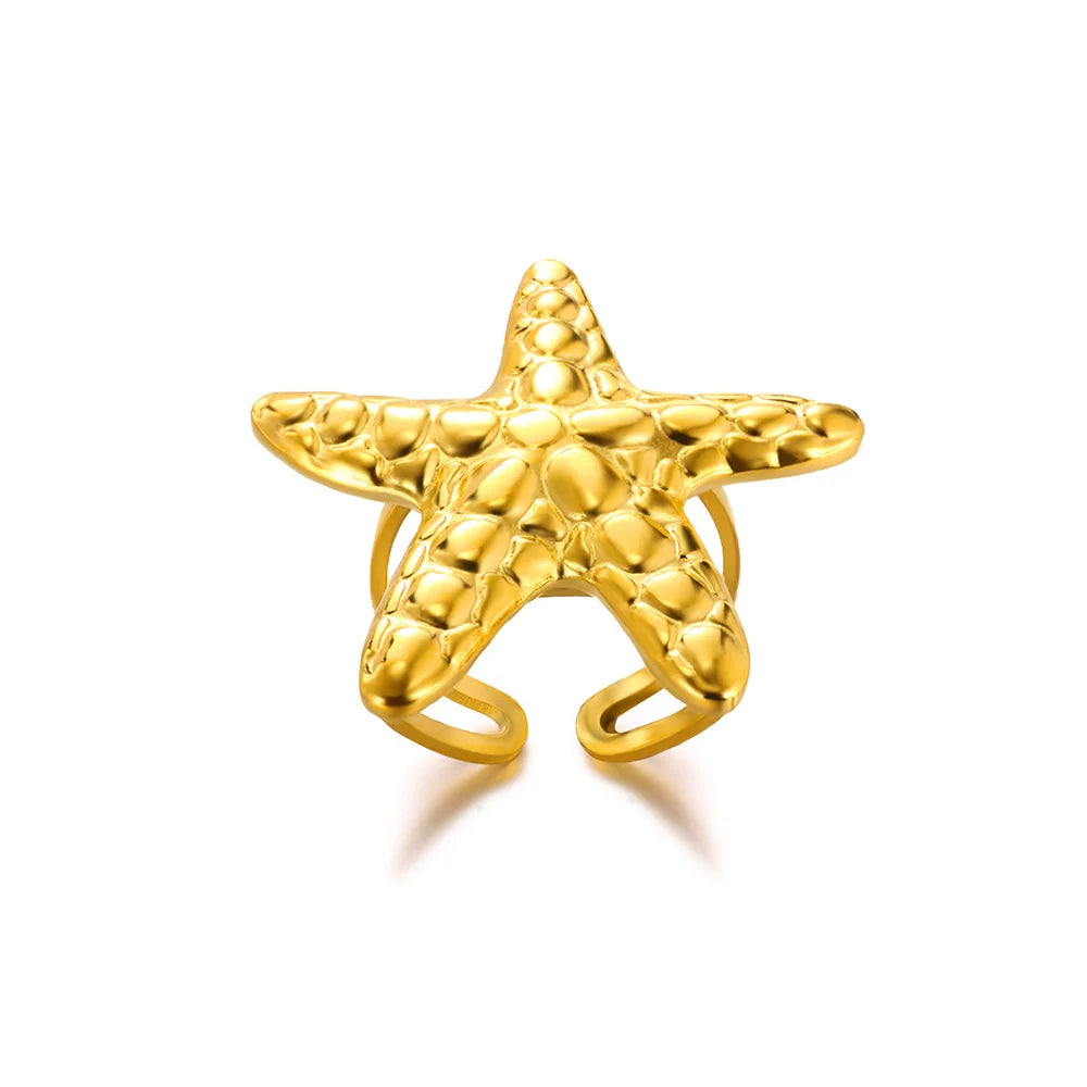 316L Stainless Steel Starfish Shell Rings for Women Gold Color Open Finger Ring Femme Trendy Summer Vacation Ocean Jewelry Gift Vera Lux
