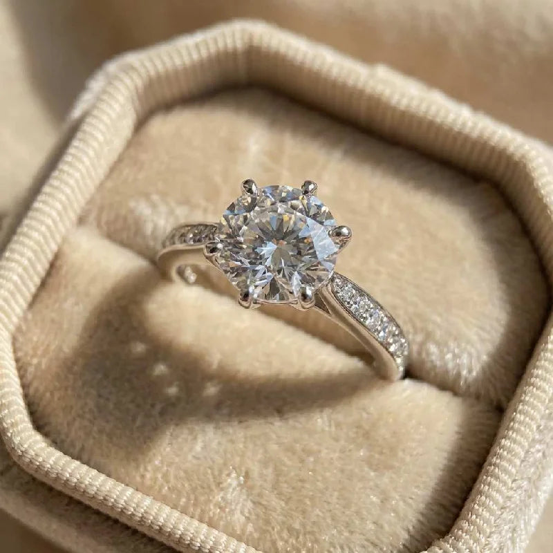 Luxury 925 Sterling Silver Classic Ring for Women Six Claw Jewelry Simple Imitation Diamond Women's Ring Engagement Wedding Gift Vera Lux